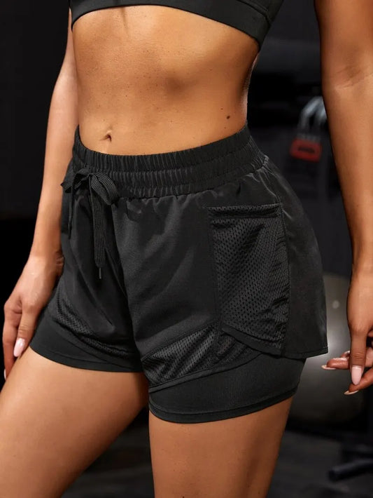 Women's Duel Layer Sports Shorts With Pockets