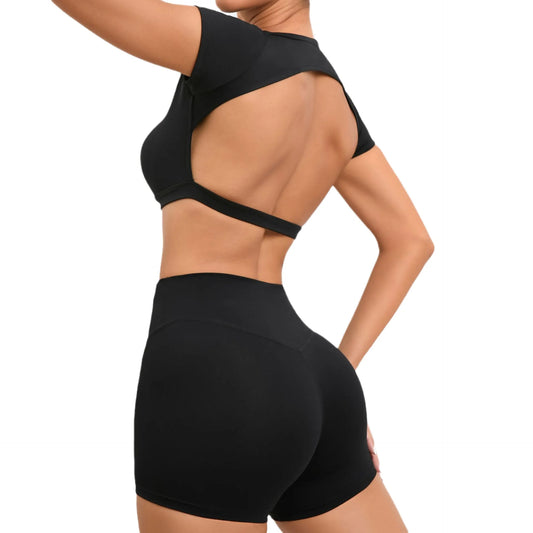2 Piece Yoga Suit, Crop Top & Shorts