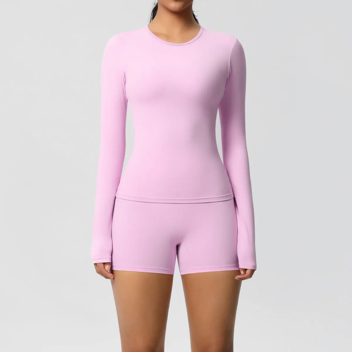 2 Piece Yoga Set, Long Sleeved Top & High Waisted Shorts