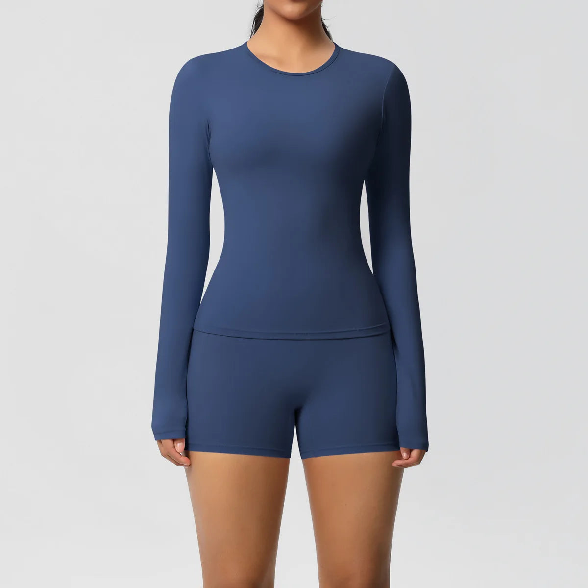  2 Piece Yoga Set, Long Sleeved Top & High Waisted Shorts 