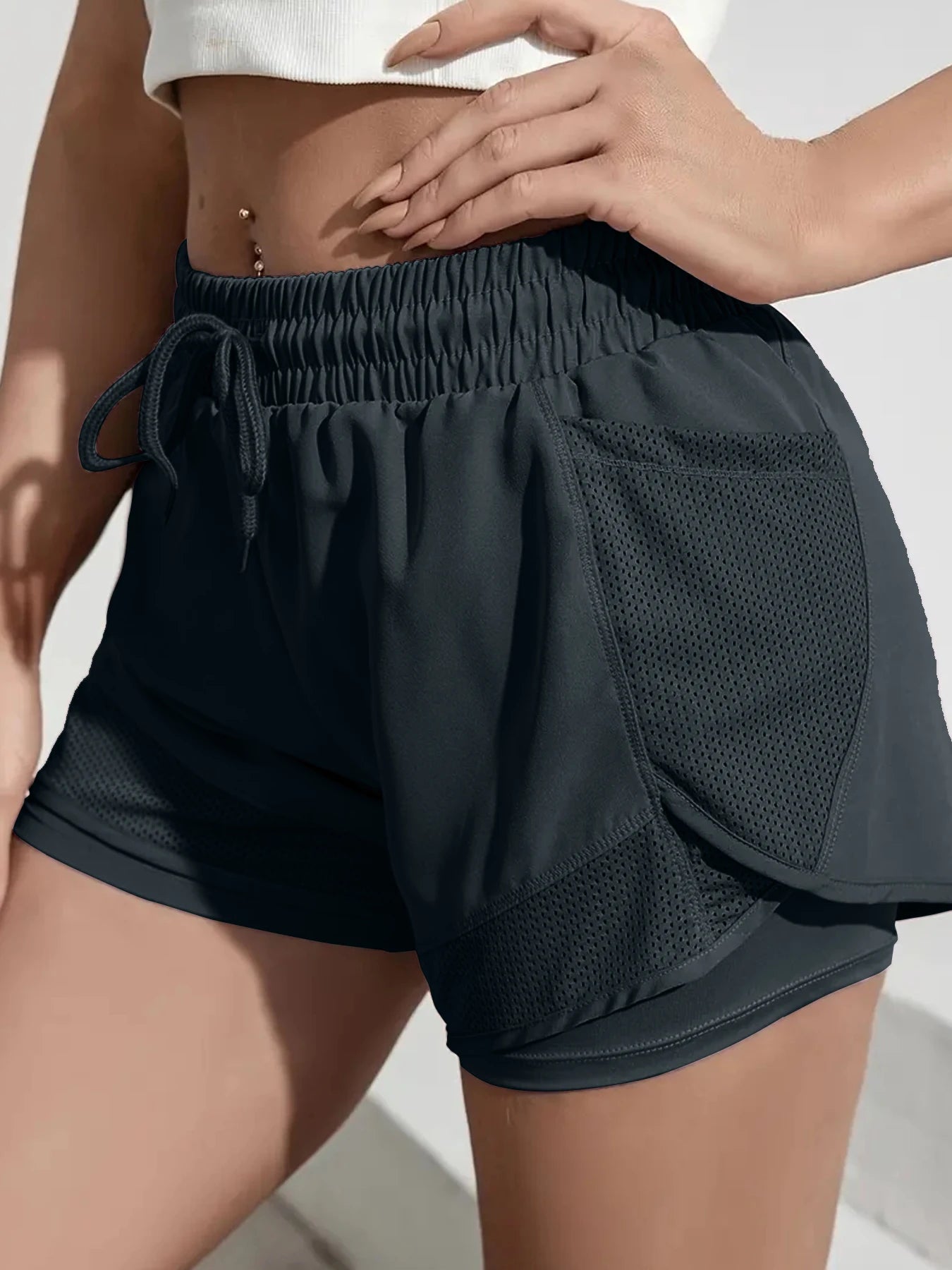 Women's Duel Layer Sports Shorts With Pockets