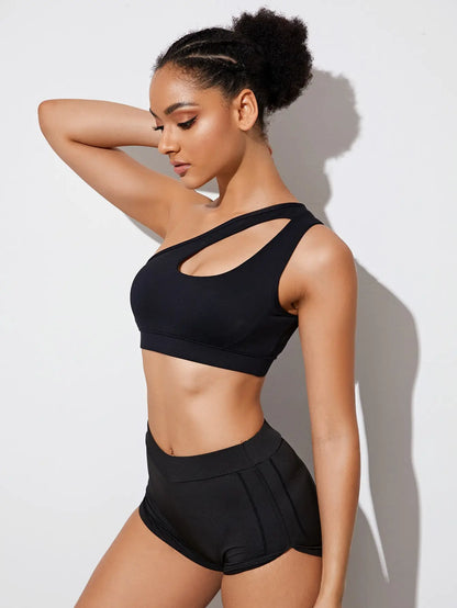 Women One Shoulder Push Up Sports Bra