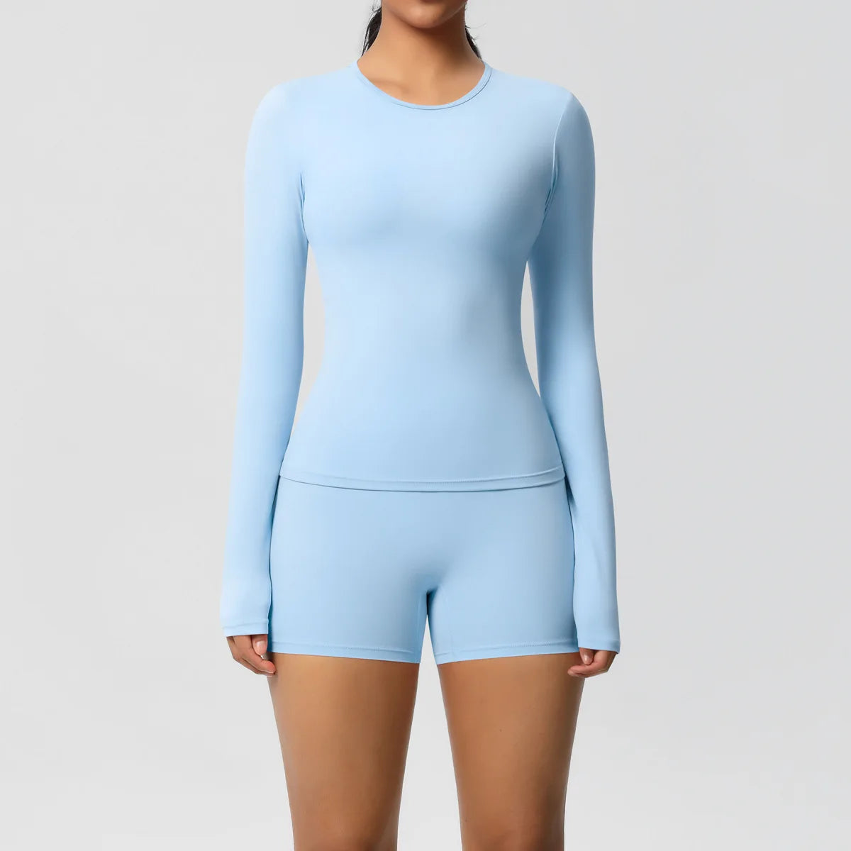  2 Piece Yoga Set, Long Sleeved Top & High Waisted Shorts 