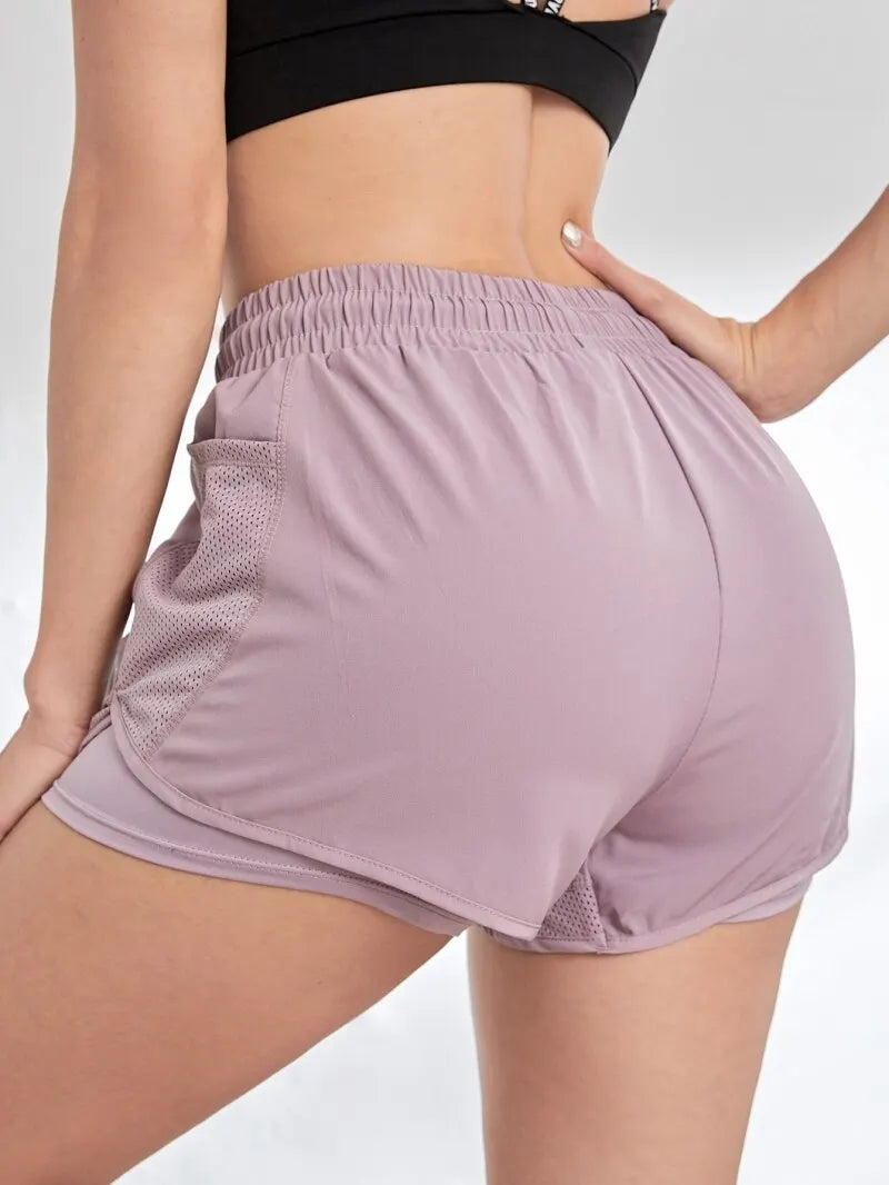 Women's Duel Layer Sports Shorts With Pockets