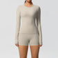  2 Piece Yoga Set, Long Sleeved Top & High Waisted Shorts 