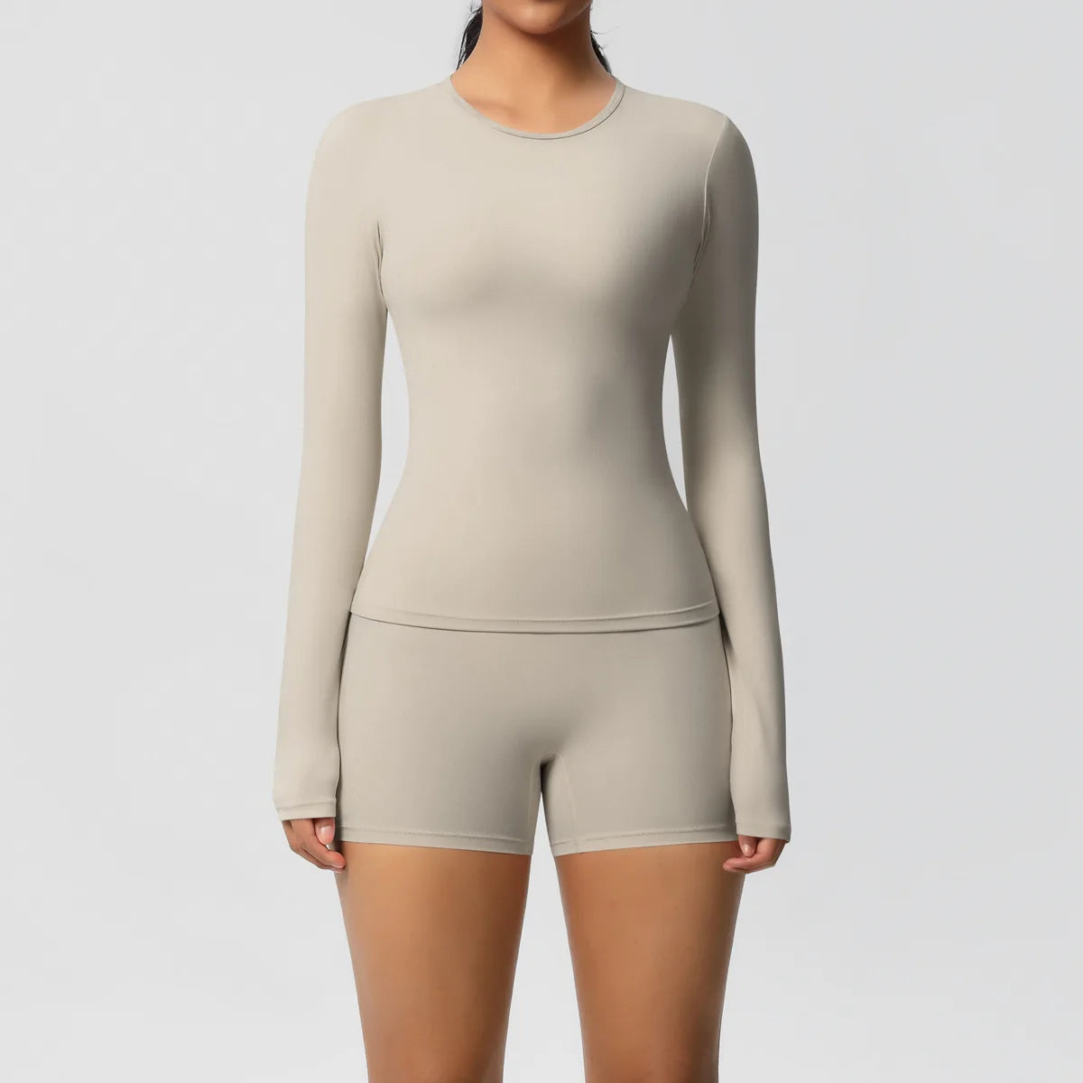  2 Piece Yoga Set, Long Sleeved Top & High Waisted Shorts 