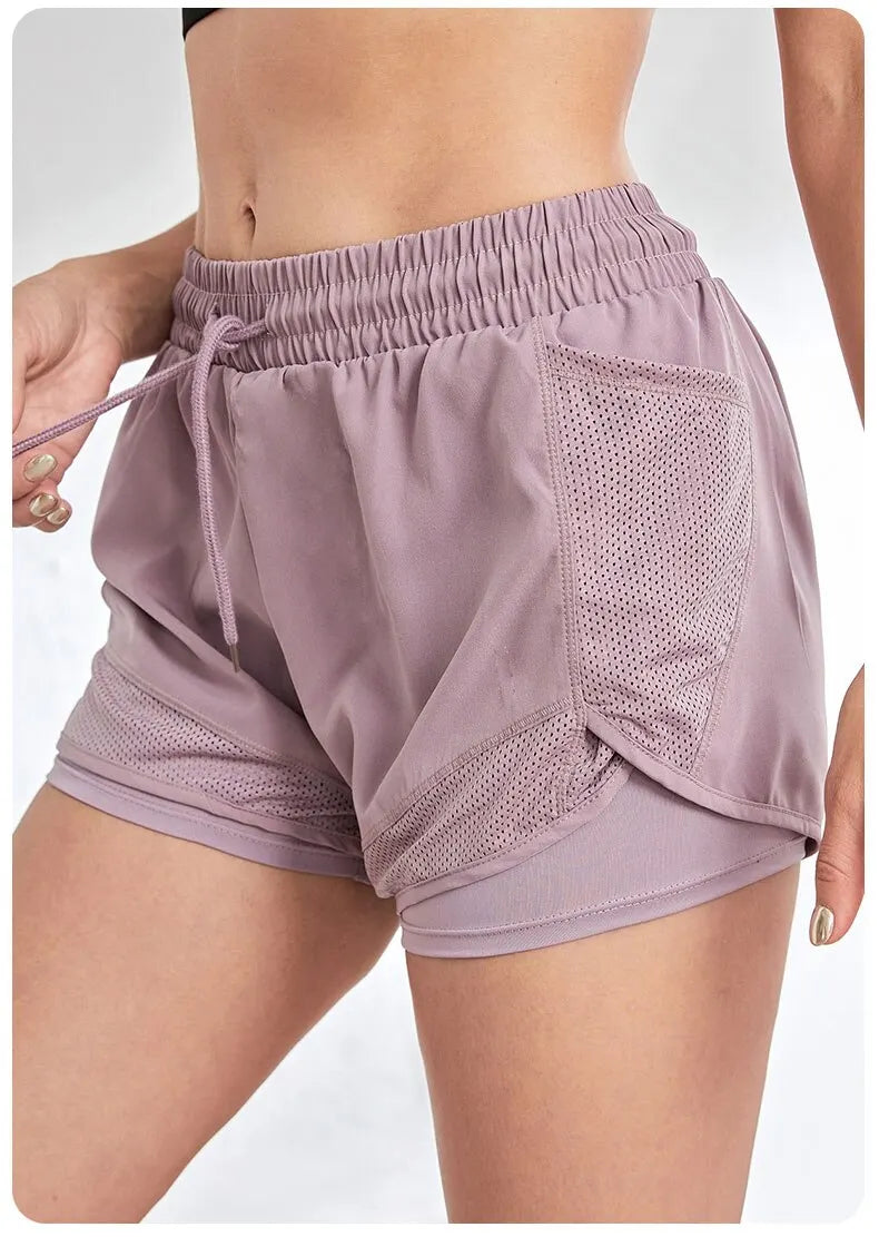 Women's Duel Layer Sports Shorts With Pockets