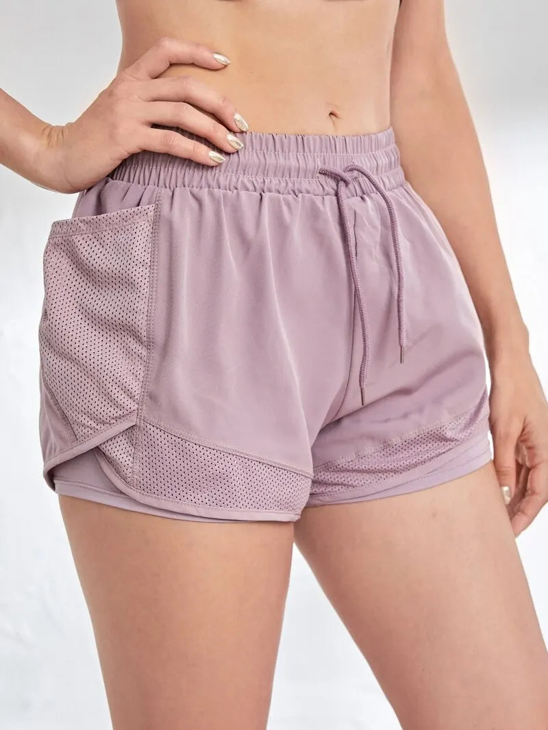 Women's Duel Layer Sports Shorts With Pockets