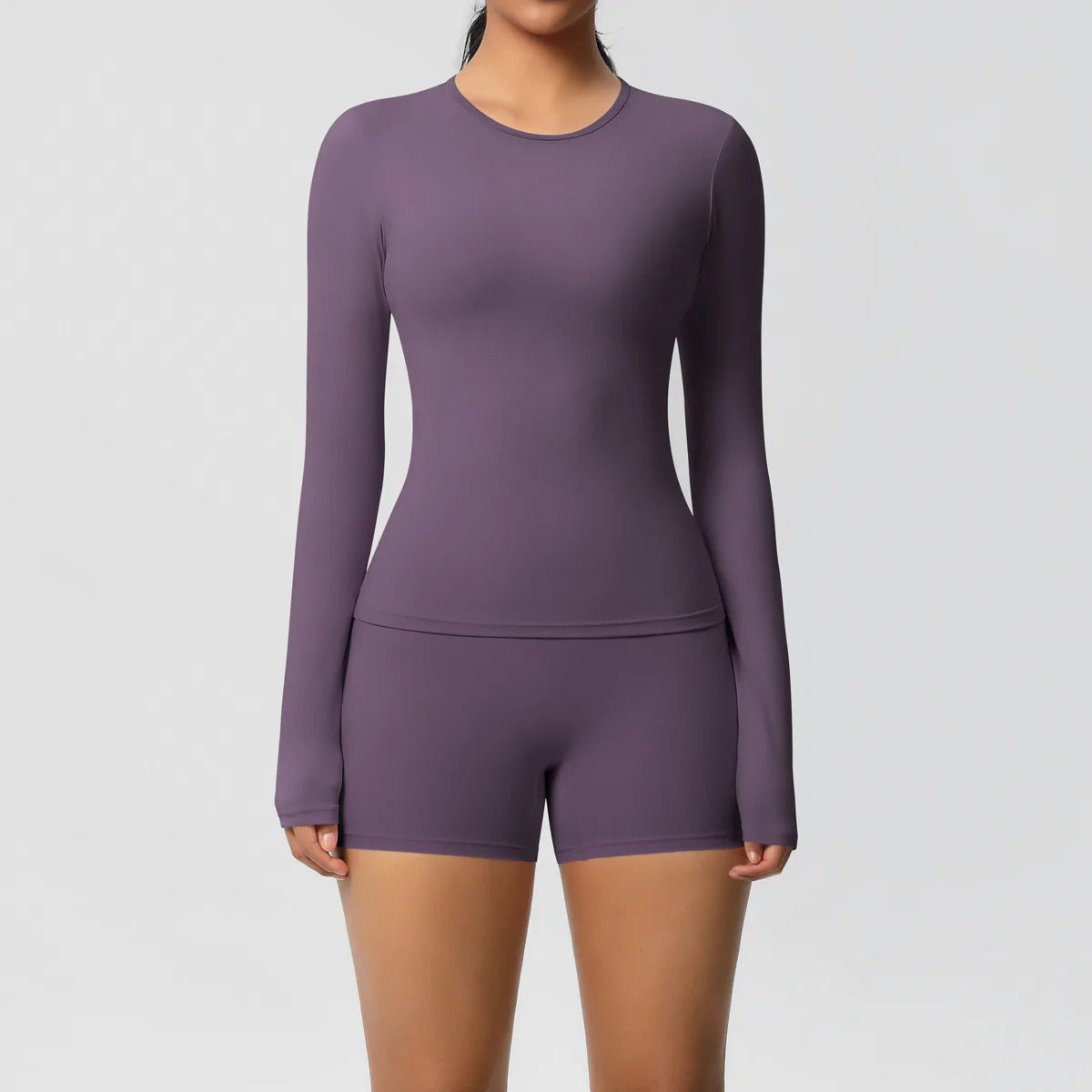  2 Piece Yoga Set, Long Sleeved Top & High Waisted Shorts 