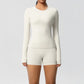  2 Piece Yoga Set, Long Sleeved Top & High Waisted Shorts 