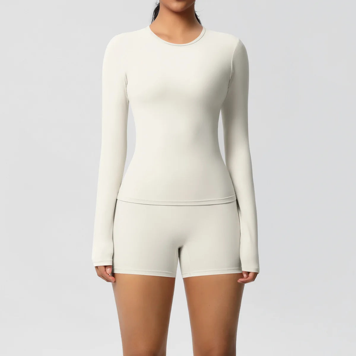  2 Piece Yoga Set, Long Sleeved Top & High Waisted Shorts 