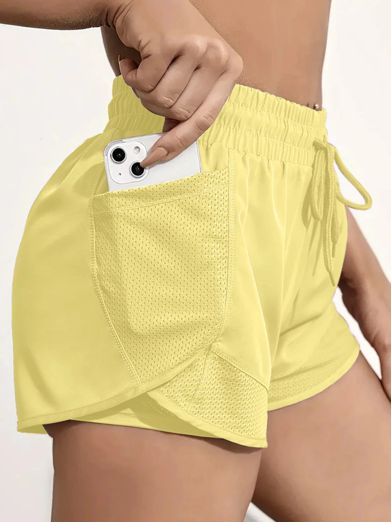 Women's Duel Layer Sports Shorts With Pockets