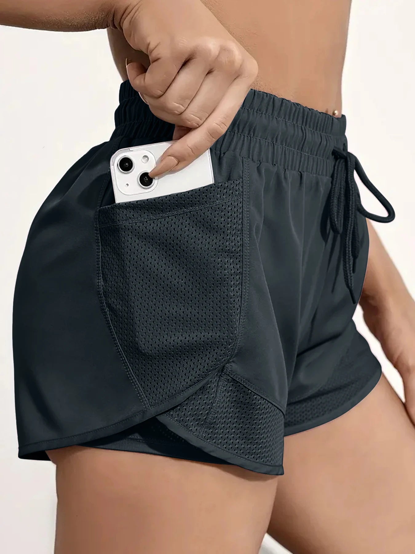 Women's Duel Layer Sports Shorts With Pockets