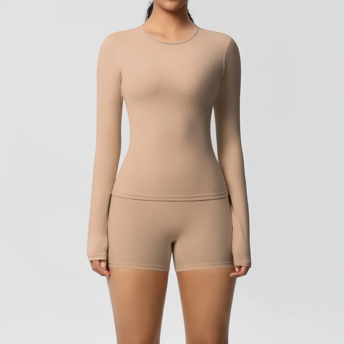  2 Piece Yoga Set, Long Sleeved Top & High Waisted Shorts 