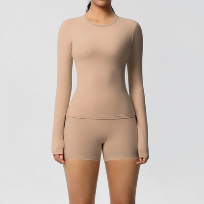  2 Piece Yoga Set, Long Sleeved Top & High Waisted Shorts 
