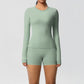  2 Piece Yoga Set, Long Sleeved Top & High Waisted Shorts 