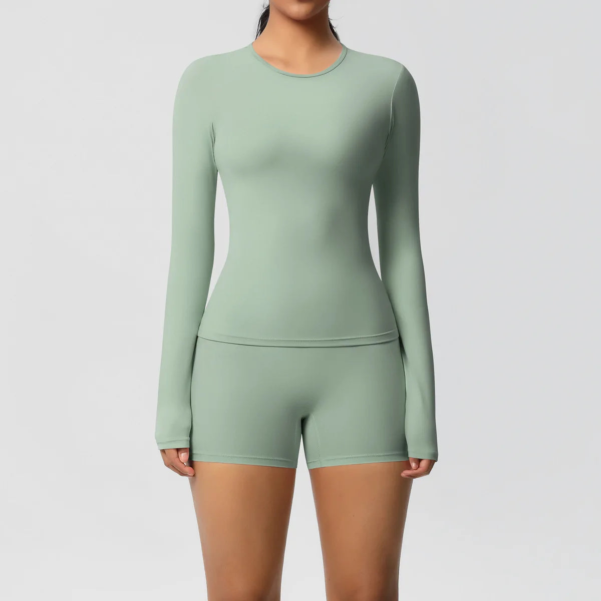  2 Piece Yoga Set, Long Sleeved Top & High Waisted Shorts 