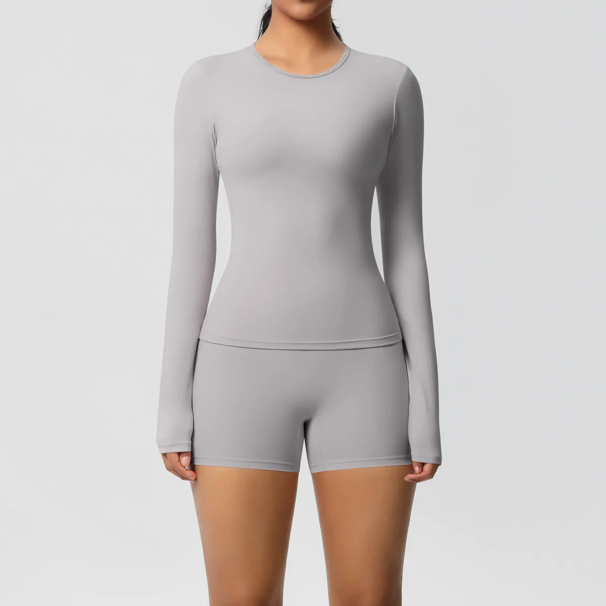 2 Piece Yoga Set, Long Sleeved Top & High Waisted Shorts 