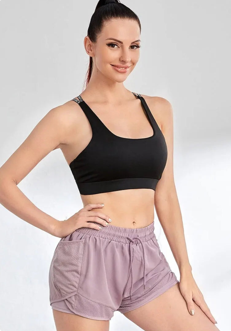 Women's Duel Layer Sports Shorts With Pockets