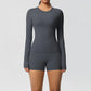  2 Piece Yoga Set, Long Sleeved Top & High Waisted Shorts 