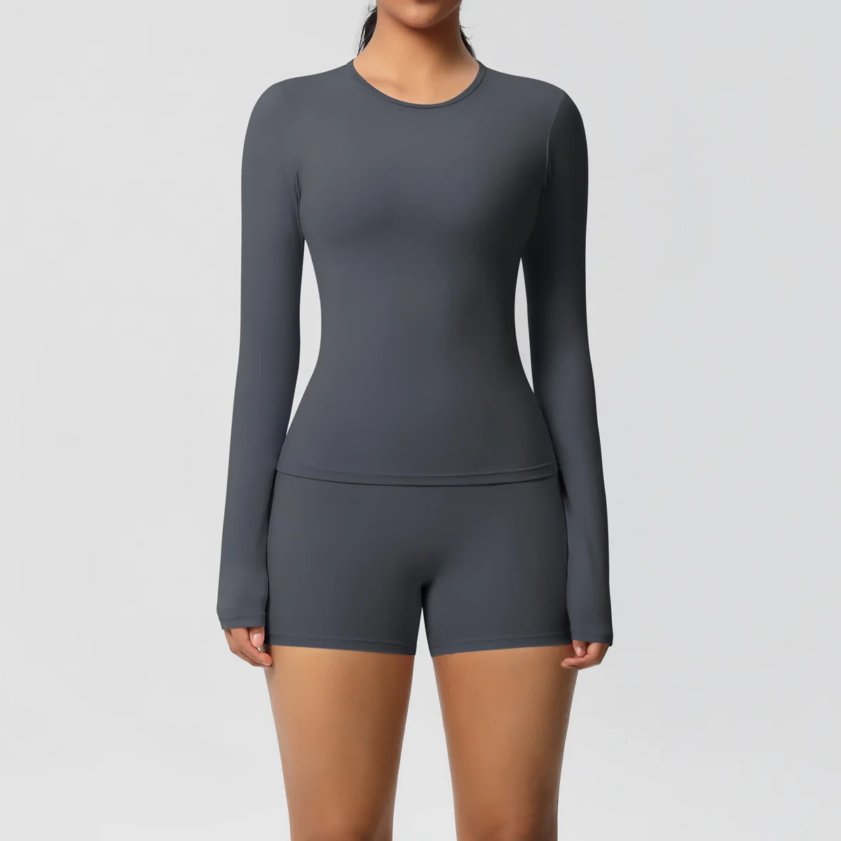  2 Piece Yoga Set, Long Sleeved Top & High Waisted Shorts 