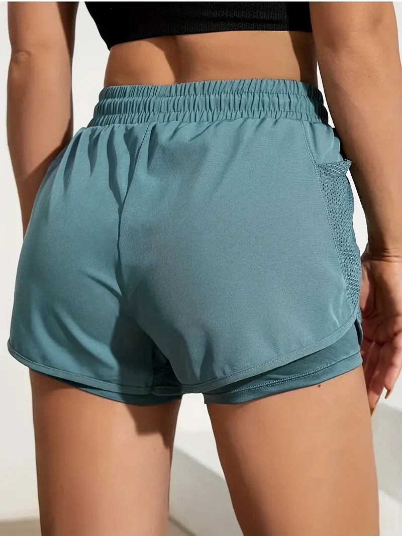Women's Duel Layer Sports Shorts With Pockets