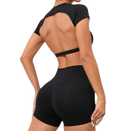 2 Piece Yoga Suit, Crop Top & Shorts