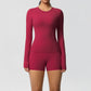  2 Piece Yoga Set, Long Sleeved Top & High Waisted Shorts 