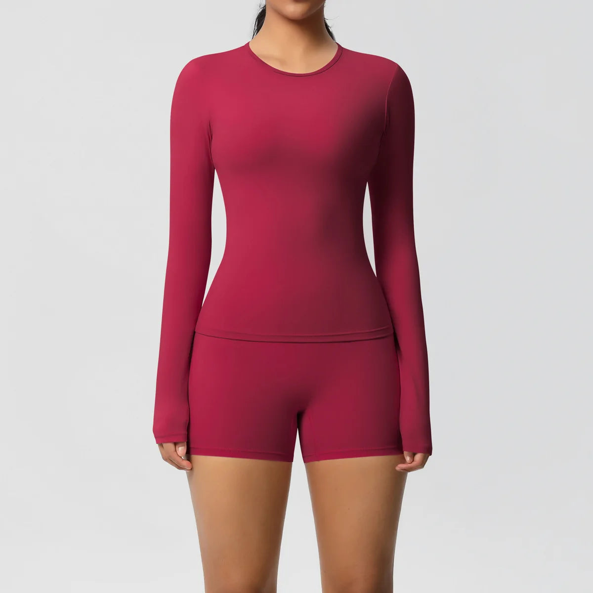  2 Piece Yoga Set, Long Sleeved Top & High Waisted Shorts 