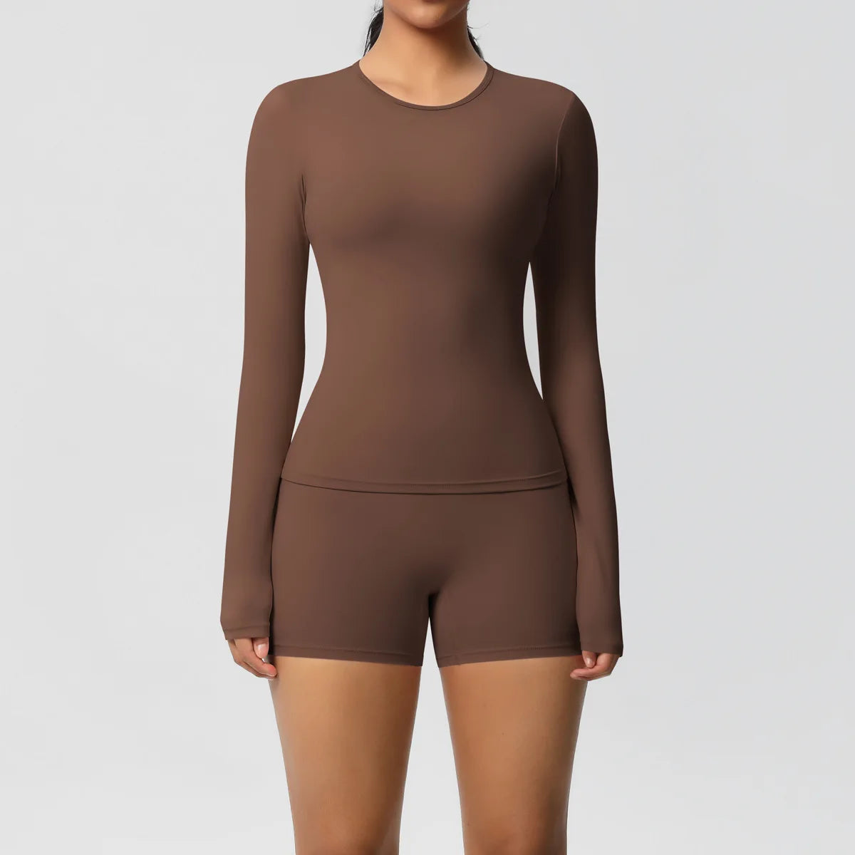  2 Piece Yoga Set, Long Sleeved Top & High Waisted Shorts 