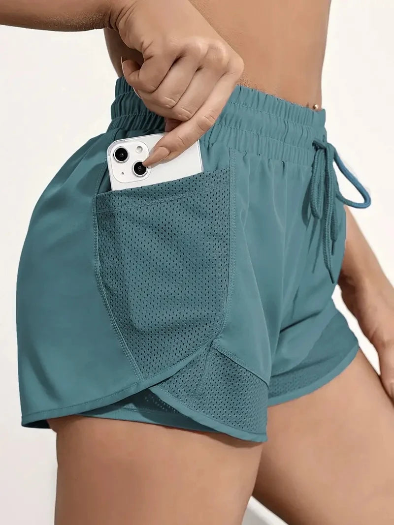 Women's Duel Layer Sports Shorts With Pockets