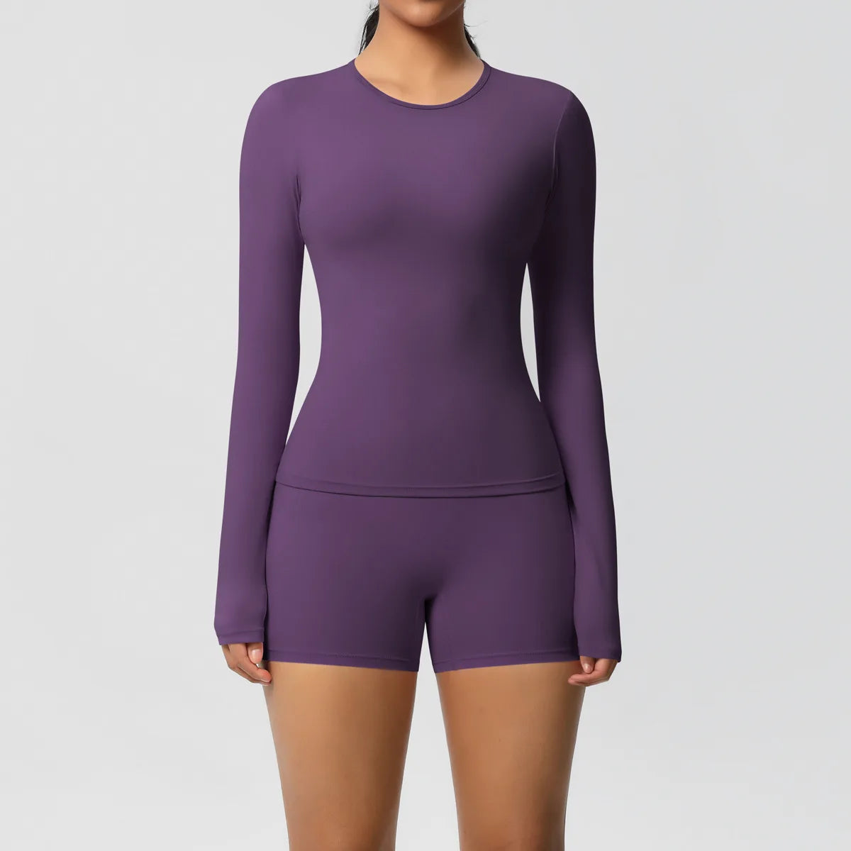  2 Piece Yoga Set, Long Sleeved Top & High Waisted Shorts 
