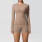  2 Piece Yoga Set, Long Sleeved Top & High Waisted Shorts 