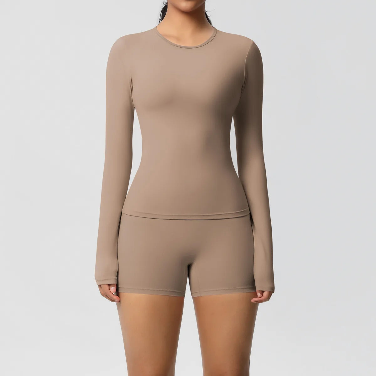  2 Piece Yoga Set, Long Sleeved Top & High Waisted Shorts 