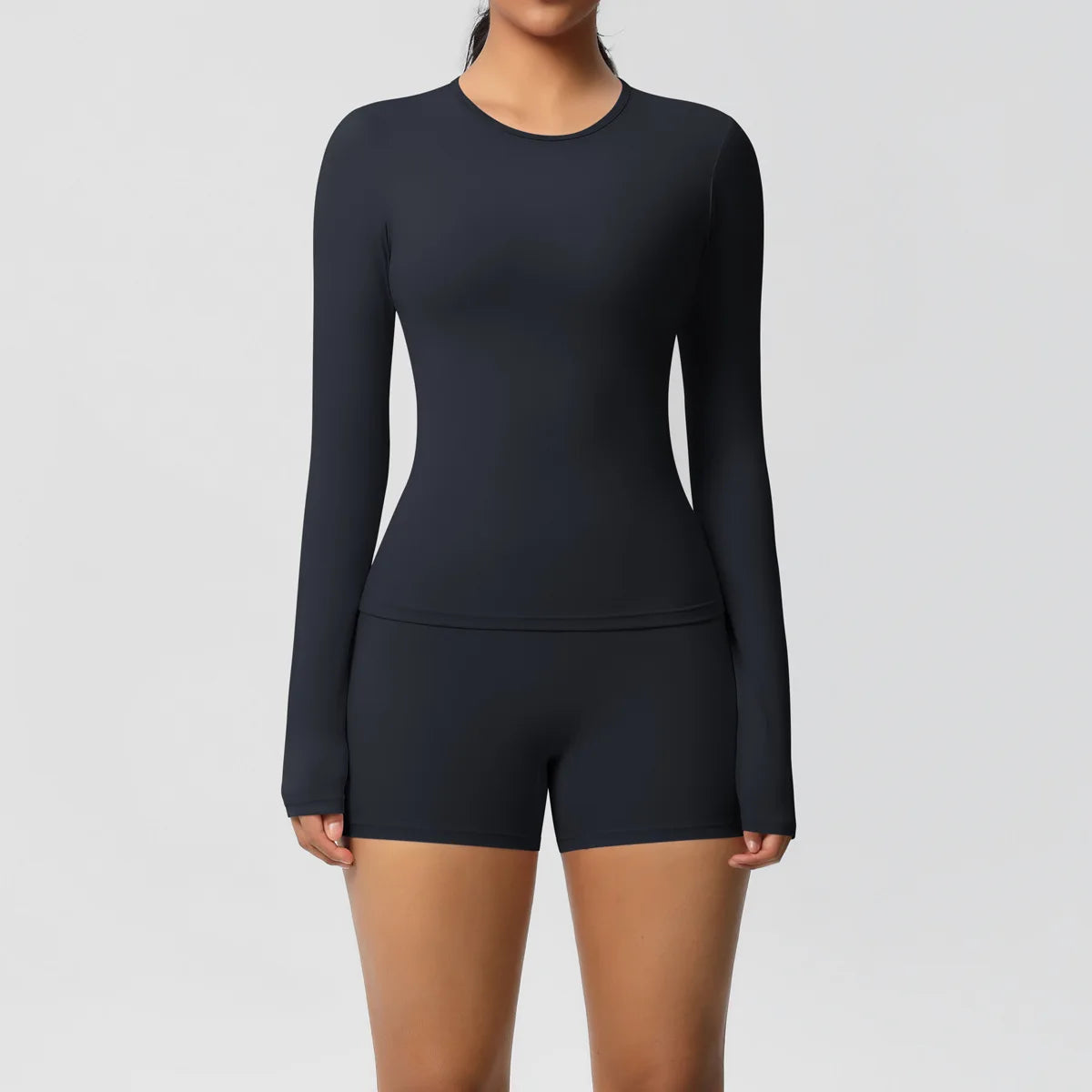  2 Piece Yoga Set, Long Sleeved Top & High Waisted Shorts 