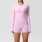  2 Piece Yoga Set, Long Sleeved Top & High Waisted Shorts 