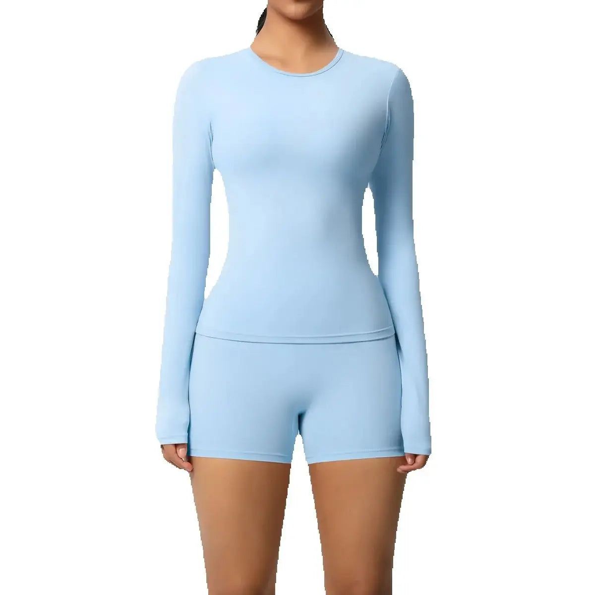  2 Piece Yoga Set, Long Sleeved Top & High Waisted Shorts 